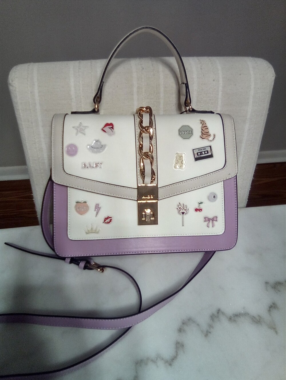 Aldo Lavender & White Decal Satchel (On Sale! )